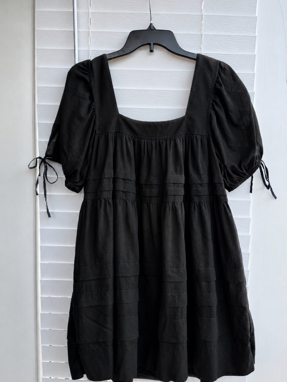J.Crew Calliste Black Square Neck Puff Sleeve Cotton Babydoll Mini Dress S - Picture 4 of 10